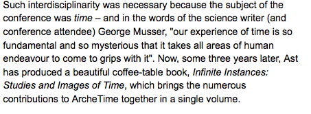 Review in Physics World - Infinite Instances: Studies and Images of Time by Olga Ast